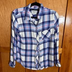 Rails Plaid Button Front Shirt Medium Blue Pink White Flannel Style Top